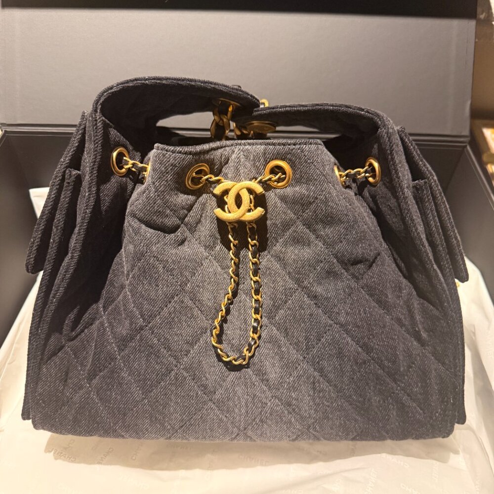 Chanel 25 Black Denim Small